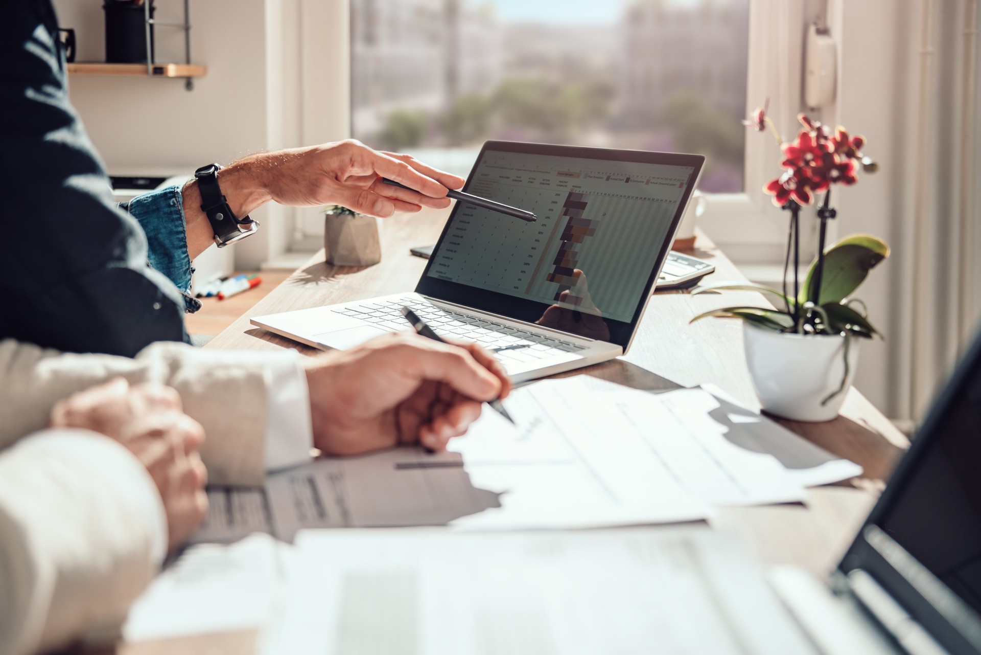 Businessman reviewing project timeline